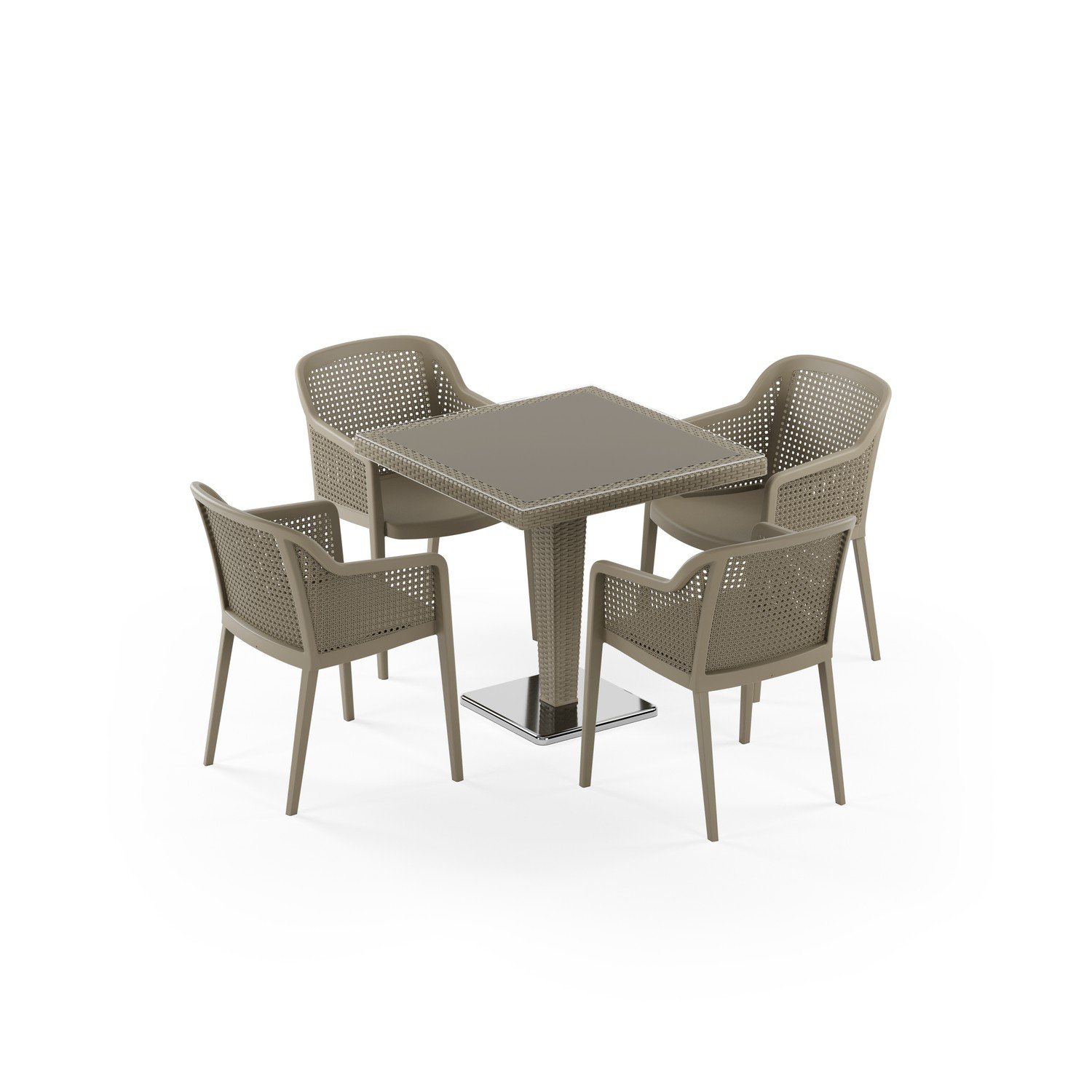 Antares Krom Ayak Camlı 80x80 ve Octa 4 Kişilik Rattan Masa Takımı