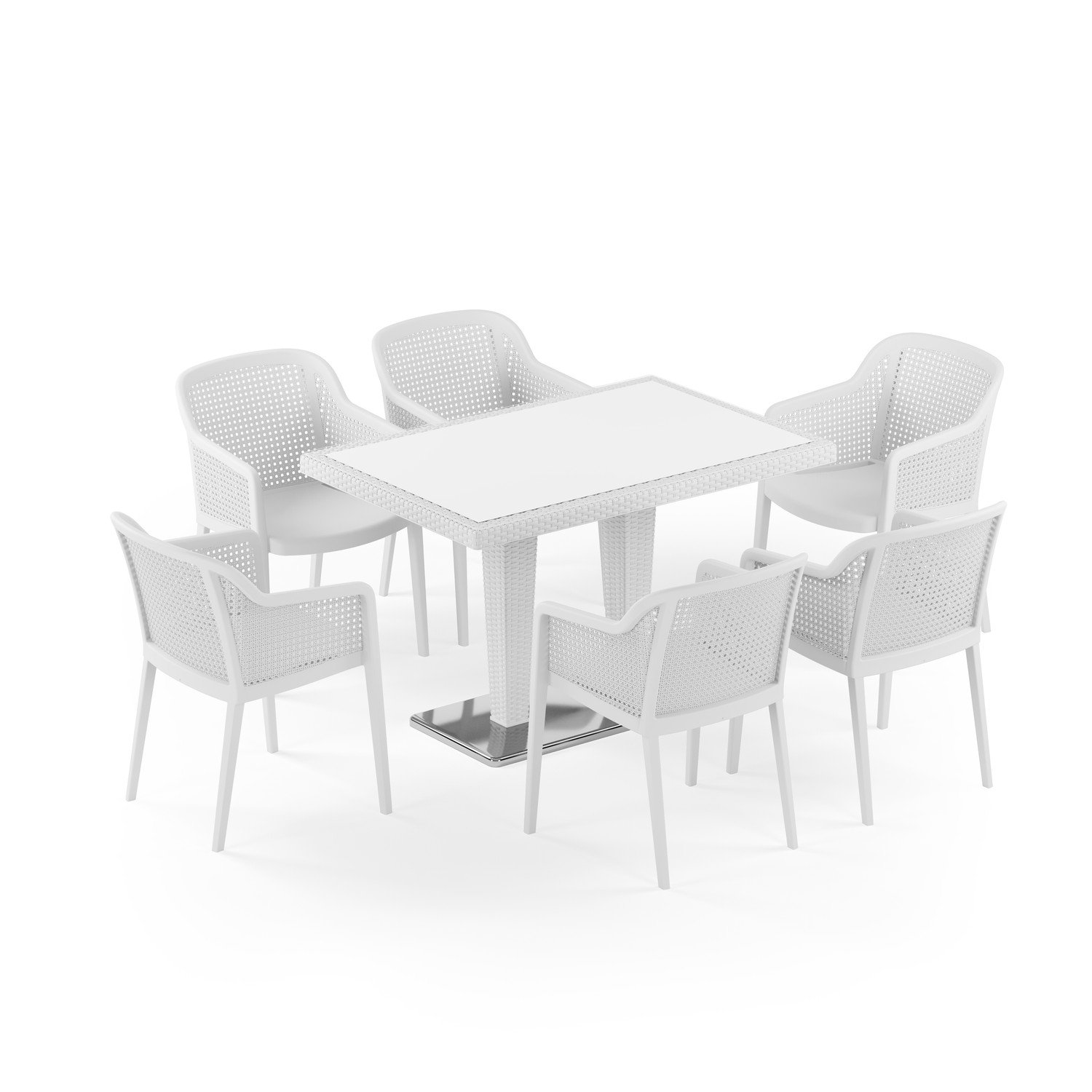 Antares Krom Ayak Camlı 80X120  Octa 6 Kişilik Rattan Masa Takımı