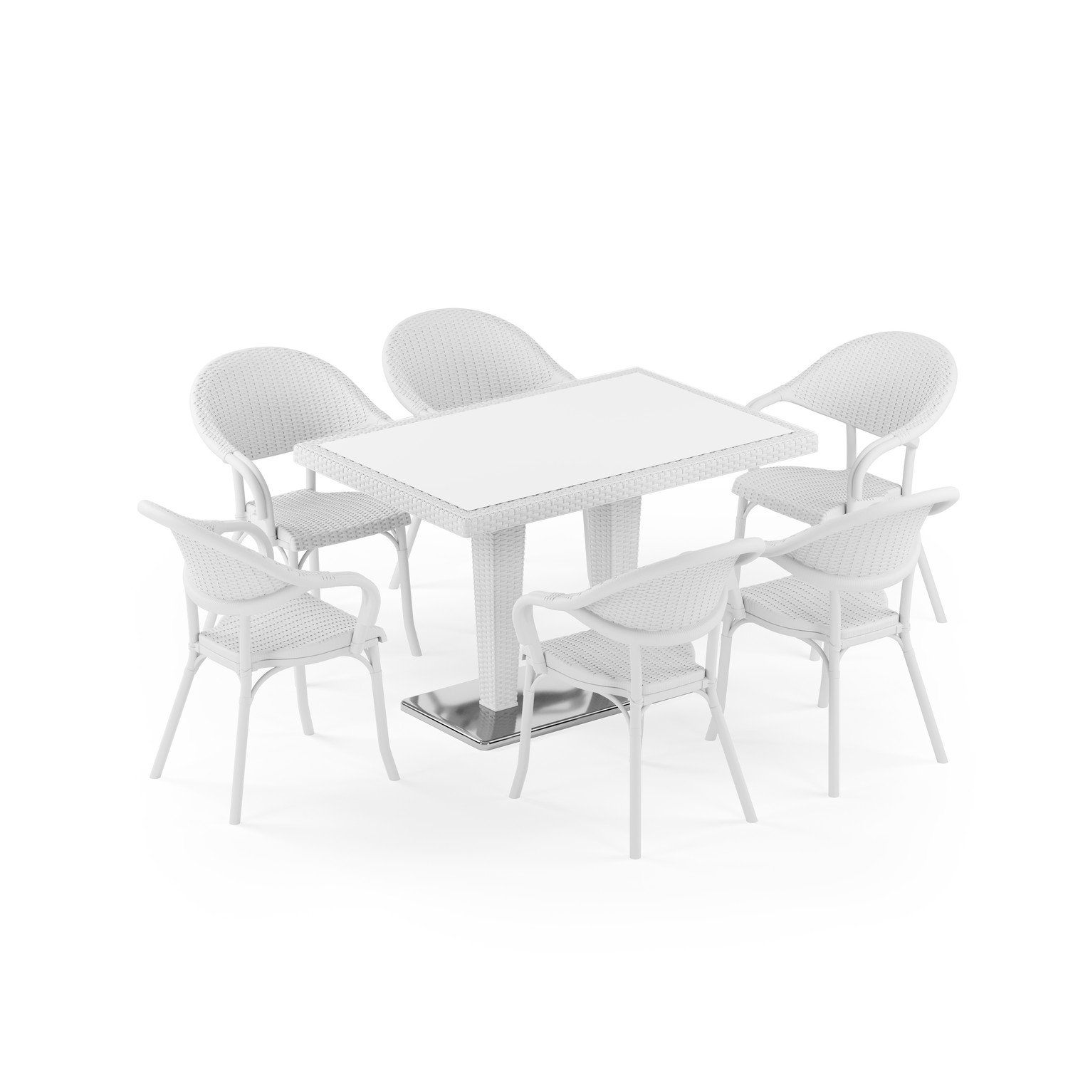 Antares Krom Ayak Camlı 80X120 Flash-R 6 Kişilik Rattan Masa Takımı