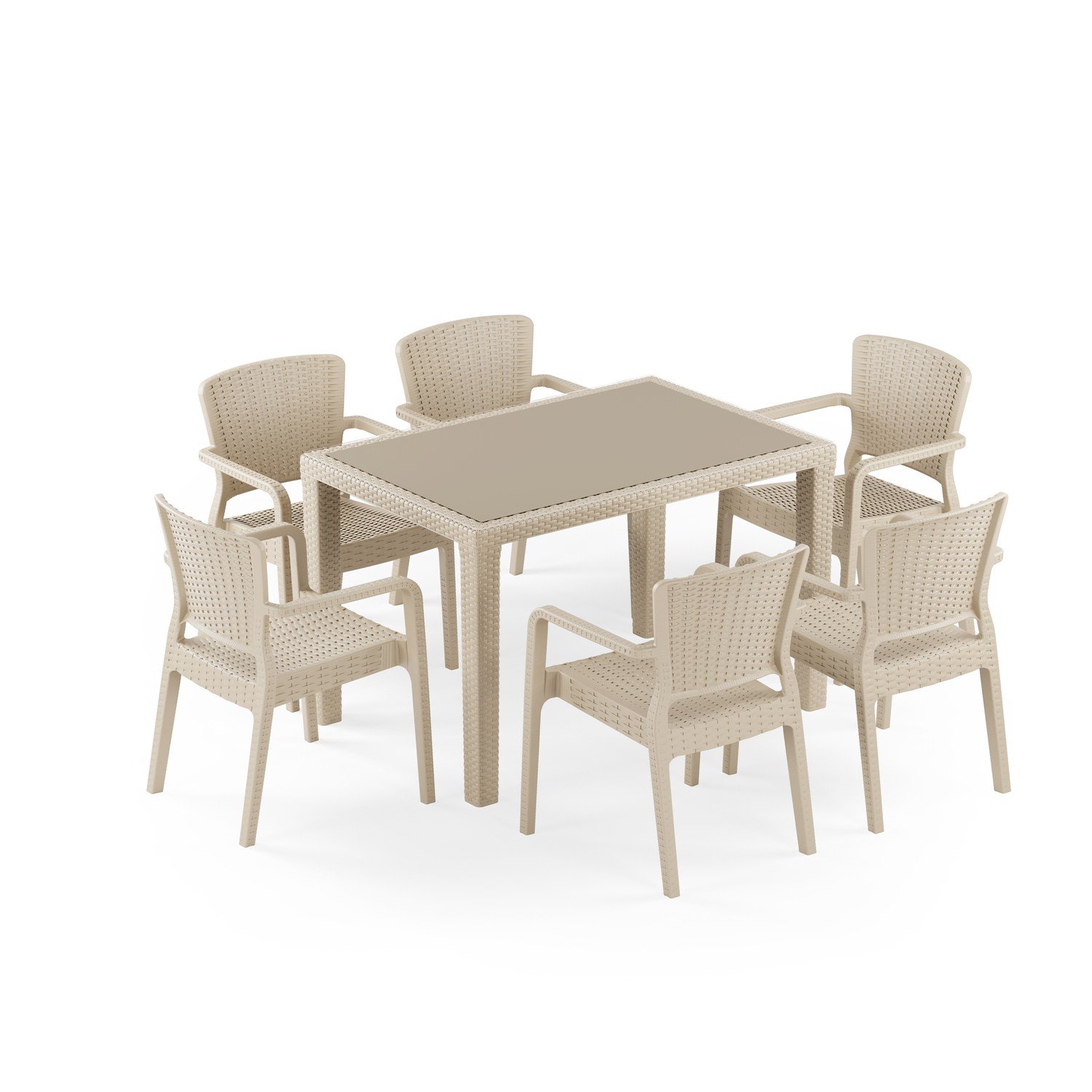 Antares Camlı 80X120 Antares Koltuk 6 Kişilik Rattan Masa Takımı