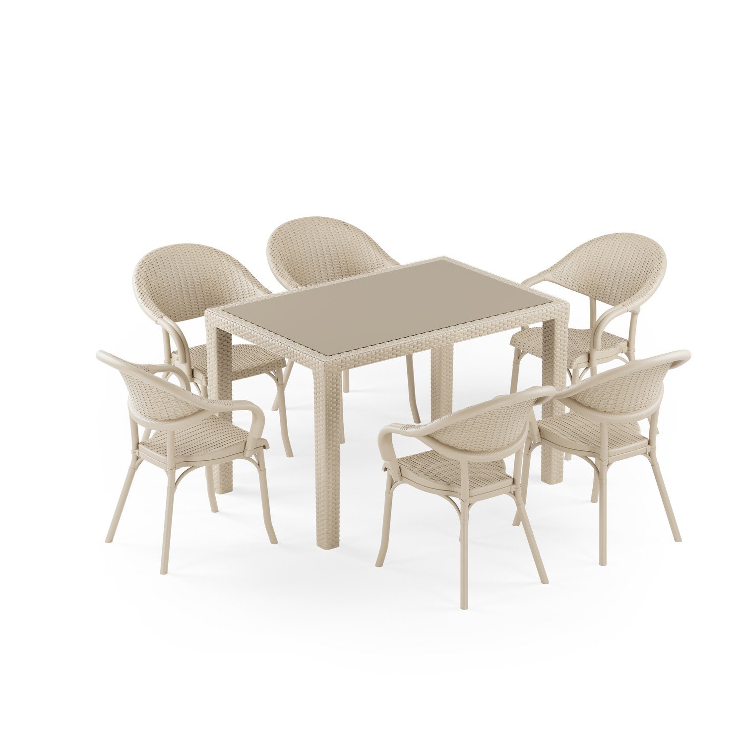 Antares Camlı 80X120 Flash-R 6 Kişilik Rattan Masa Takımı